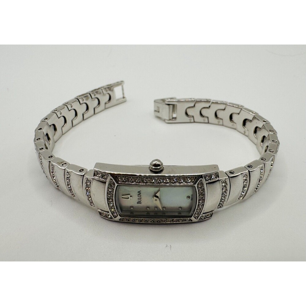 Bulova Rectangular Crystal Bracelet Watch Japan Movement Mother of Pearl Dial - Picture 3 of 7